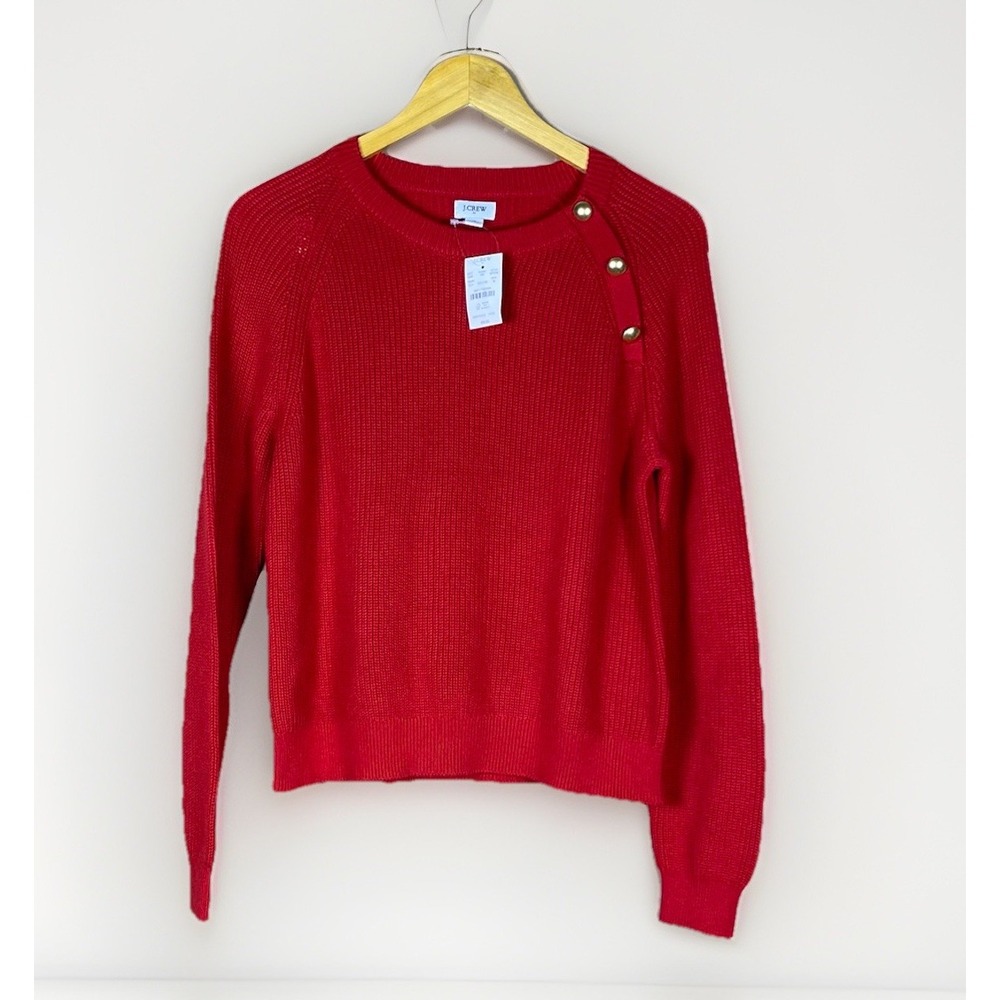 NWT J.Crew Womens M Red Raglan Sleeve Pullover Crew Neck Sweater‎ Classic Prep